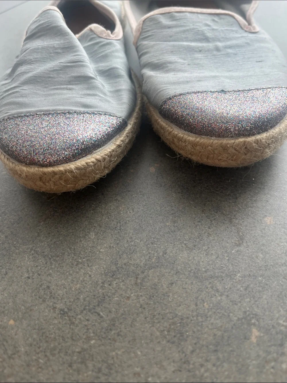 Slip-On Espadrilles with Silver Glitter Cap Toe -and Back Detail -  Light Blue